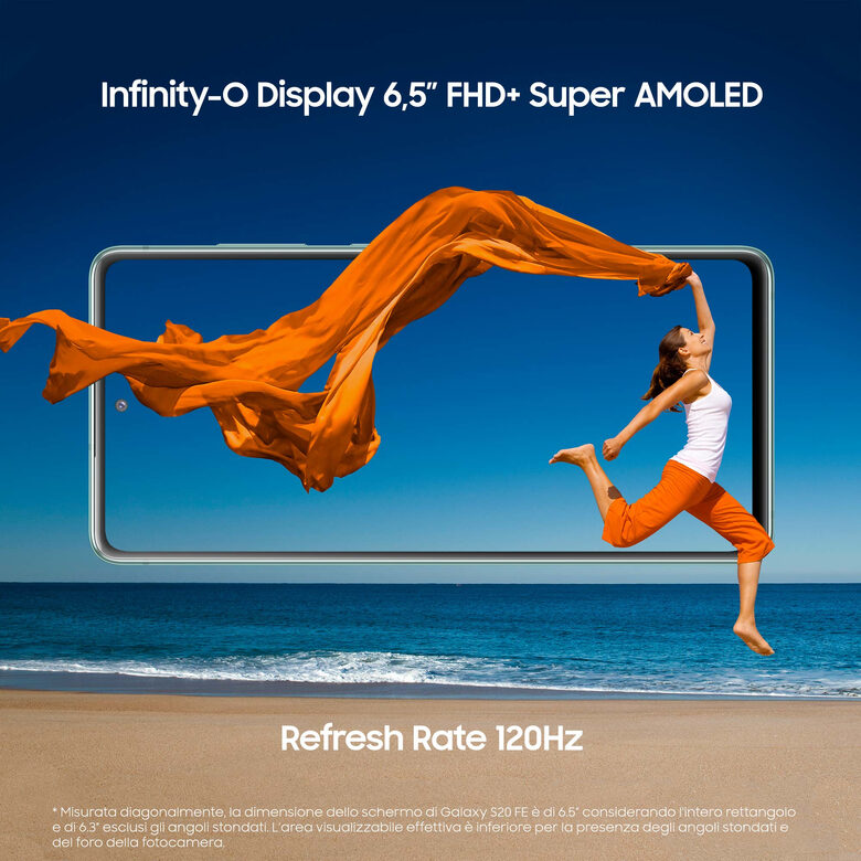 Samsung Galaxy S20 FE 4G, Processore Snapdragon 865, Display 6.5" Super AMOLED, 3 fotocamere posteriori, 128 GB Espandibili, RAM 6GB, Batteria 4.500mAh, Hybrid SIM, Cloud Mint