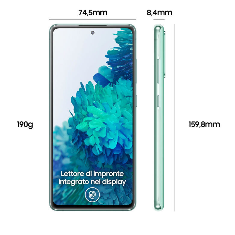 Samsung Galaxy S20 FE 4G, Processore Snapdragon 865, Display 6.5" Super AMOLED, 3 fotocamere posteriori, 128 GB Espandibili, RAM 6GB, Batteria 4.500mAh, Hybrid SIM, Cloud Mint