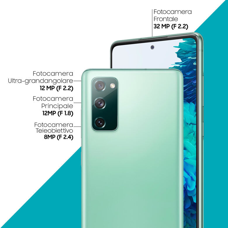 Samsung Galaxy S20 FE 4G, Processore Snapdragon 865, Display 6.5" Super AMOLED, 3 fotocamere posteriori, 128 GB Espandibili, RAM 6GB, Batteria 4.500mAh, Hybrid SIM, Cloud Mint
