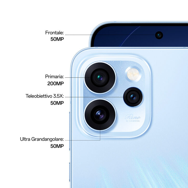 OPPO Reno15 Pro 5G AI Smartphone, Tripla fotocamera 200+50+50MP, Selfie 50MP, Display 6.32” 120HZ AMOLED FHD+, 6200mAh, RAM 12GB(Esp4GB/8GB/12GB)+ROM 512GB [Versione Italia], Aurora Blue