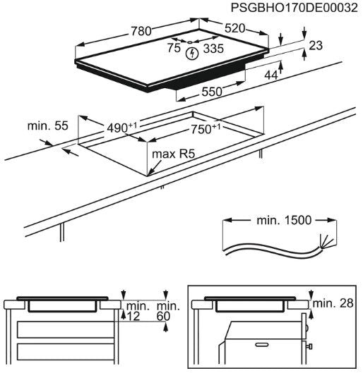 Electrolux LIL83443 Nero Da incasso 78 cm Piano cottura a induzione 4 Fornello(i)