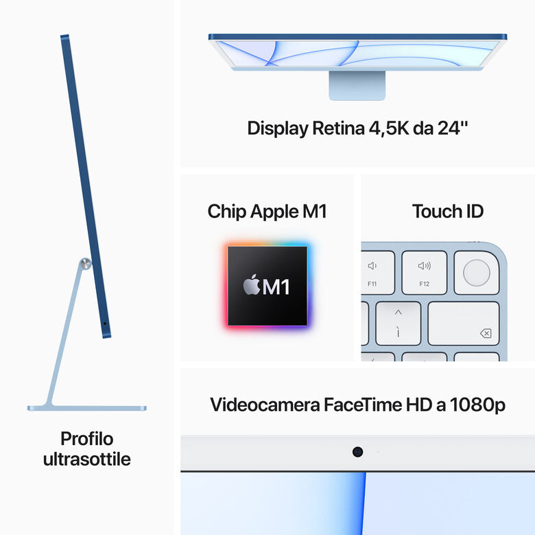 Apple iMac 24" con display Retina 4.5K (Chip M1 con GPU 8-core, 256GB SSD) - Argento (2021)