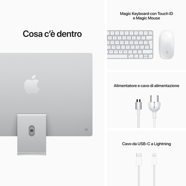 Apple iMac 24" con display Retina 4.5K (Chip M1 con GPU 8-core, 512GB SSD) - Argento (2021)