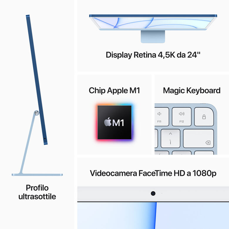 Apple iMac 24" con display Retina 4.5K (Chip M1 con GPU 7-core, 256GB SSD) - Argento (2021)