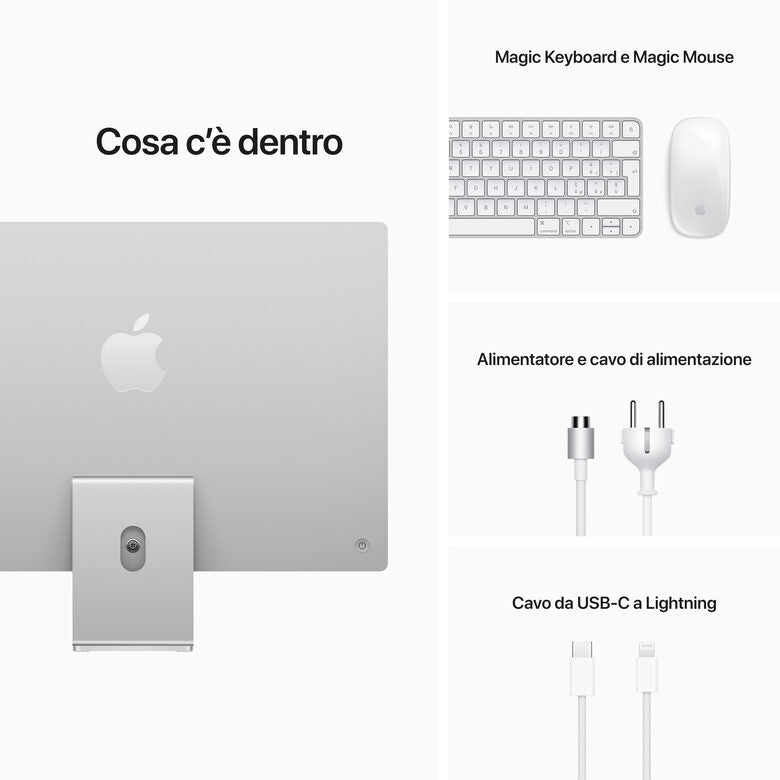 Apple iMac 24" con display Retina 4.5K (Chip M1 con GPU 7-core, 256GB SSD) - Argento (2021)