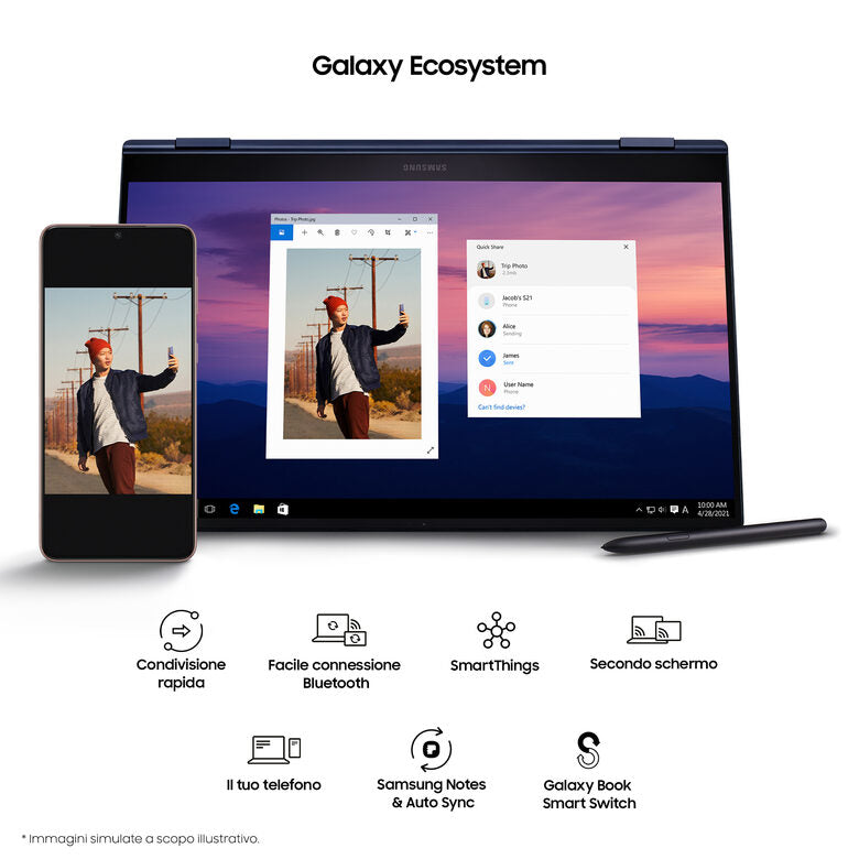 Samsung Galaxy Book Pro 360 , 15.6”, Windows 11 ready, portatile 2-in-1 con S Pen, Intel Core i7 (Intel Evo), 16 GB RAM, 512GB SSD, Mystic Silver