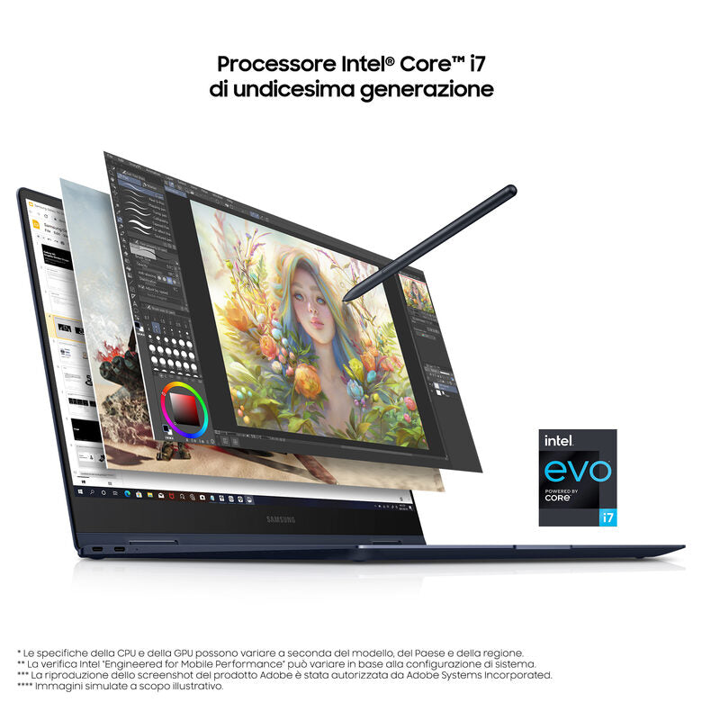 Samsung Galaxy Book Pro 360 , 15.6”, Windows 11 ready, portatile 2-in-1 con S Pen, Intel Core i7 (Intel Evo), 16 GB RAM, 512GB SSD, Mystic Silver
