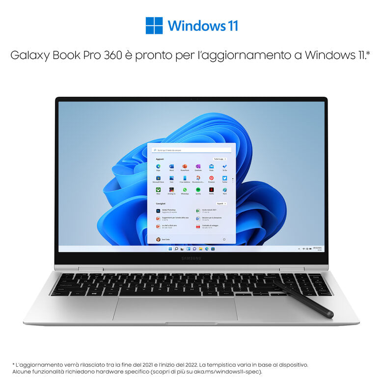 Samsung Galaxy Book Pro 360 , 15.6”, Windows 11 ready, portatile 2-in-1 con S Pen, Intel Core i7 (Intel Evo), 16 GB RAM, 512GB SSD, Mystic Silver