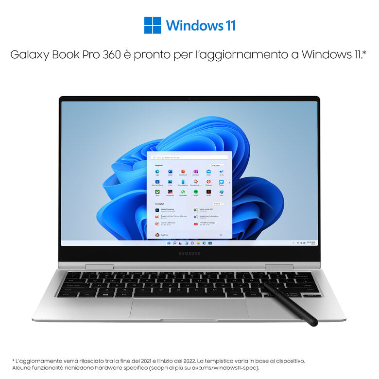 Samsung Galaxy Book Pro 360 , 13.3”, Windows 11 ready, portatile 2-in-1 con S Pen, Intel Core i5 (Intel Evo), 8 GB RAM, 512 GB SSD, Mystic Silver