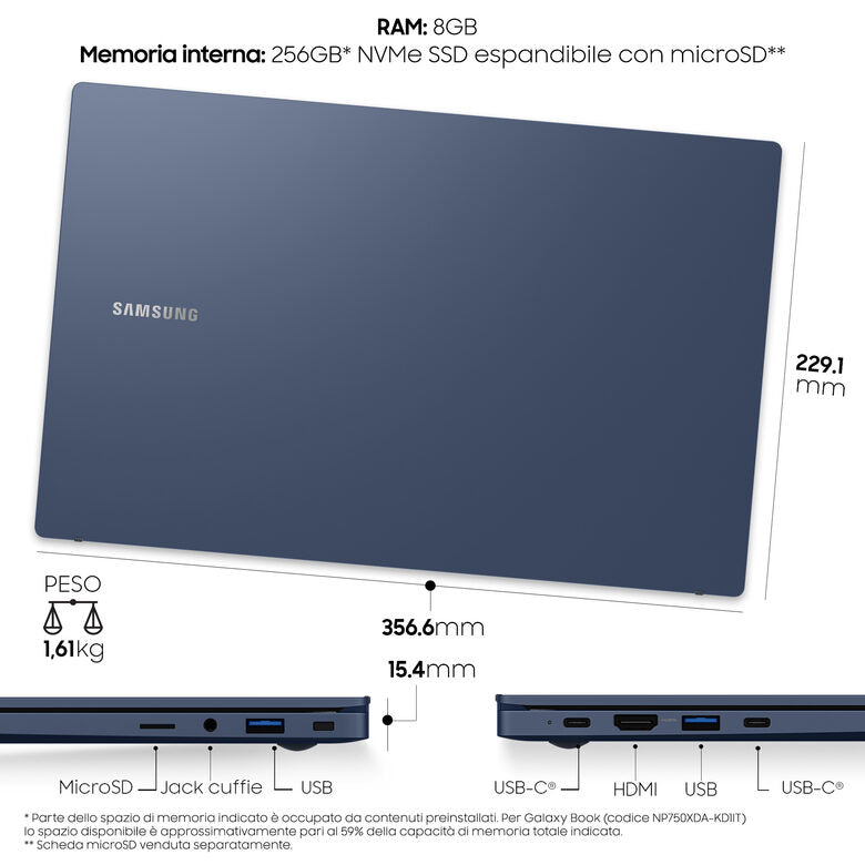 Samsung Galaxy Book , 15.6”, Windows 11 ready, Intel Core i3, 8 GB RAM, 256 GB SSD, Denim Blue