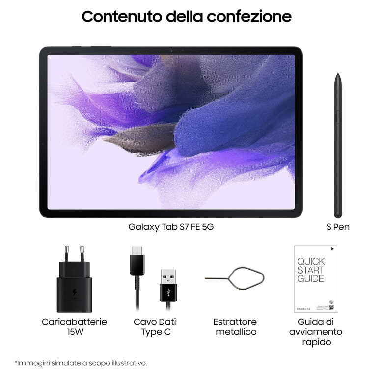 Samsung Galaxy Tab S7 FE Tablet Android 12,4 Pollici 5G RAM 4 GB 64 GB Tablet Android 11 Black