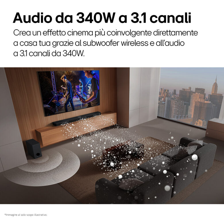 LG S60T Soundbar, 340W su 3.1 canali, Dolby Digital, DTS, Subwoofer wireless, Bluetooth