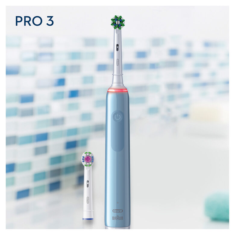 Oral-B Pro 3 Spazzolino Elettrico Ricaricabile - 3700 Blu, 1 Spazzolino Con Sensore Di Pressione Dello Spazzolamento Visibile, 2 Testine Di Ricambio
