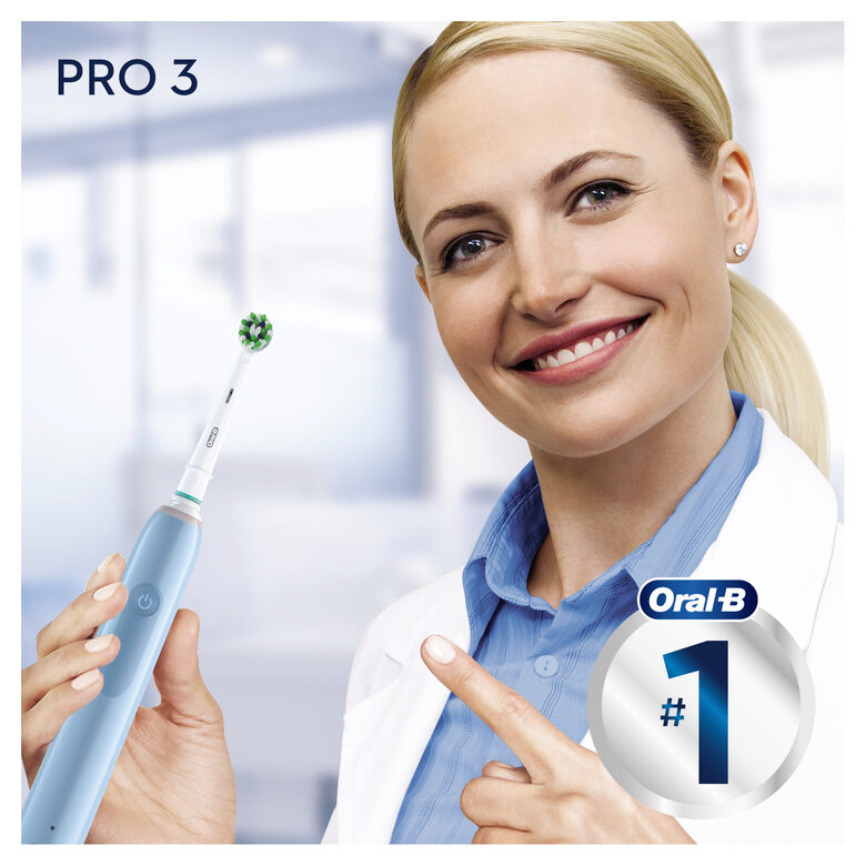 Oral-B Pro 3 Spazzolino Elettrico Ricaricabile - 3700 Blu, 1 Spazzolino Con Sensore Di Pressione Dello Spazzolamento Visibile, 2 Testine Di Ricambio