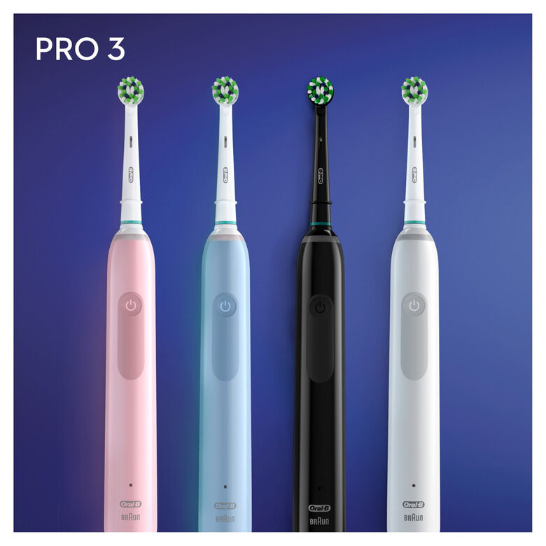 Oral-B Pro 3 Spazzolino Elettrico Ricaricabile - 3700 Blu, 1 Spazzolino Con Sensore Di Pressione Dello Spazzolamento Visibile, 2 Testine Di Ricambio