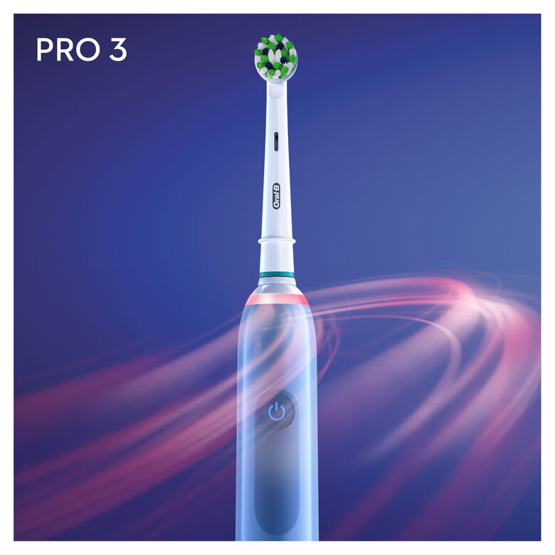 Oral-B Pro 3 Spazzolino Elettrico Ricaricabile - 3700 Blu, 1 Spazzolino Con Sensore Di Pressione Dello Spazzolamento Visibile, 2 Testine Di Ricambio