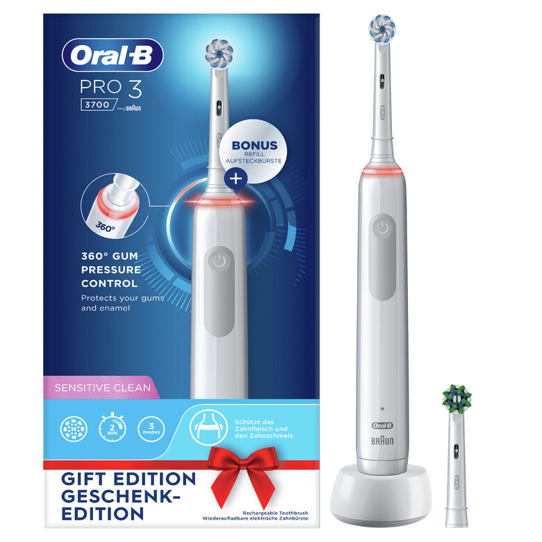 Oral-B Pro 3 Spazzolino Elettrico Ricaricabile - 3700 Bianco. 1 Spazzolino + 2 Testine
