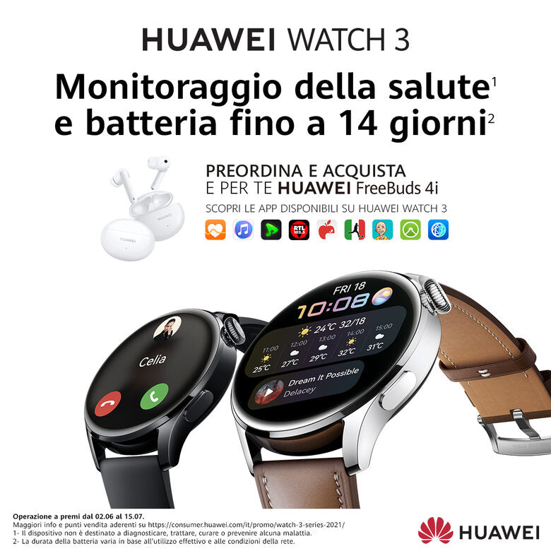 Huawei WATCH 3 L11E, Acciaio inossidabile, cinturino in pelle marrone