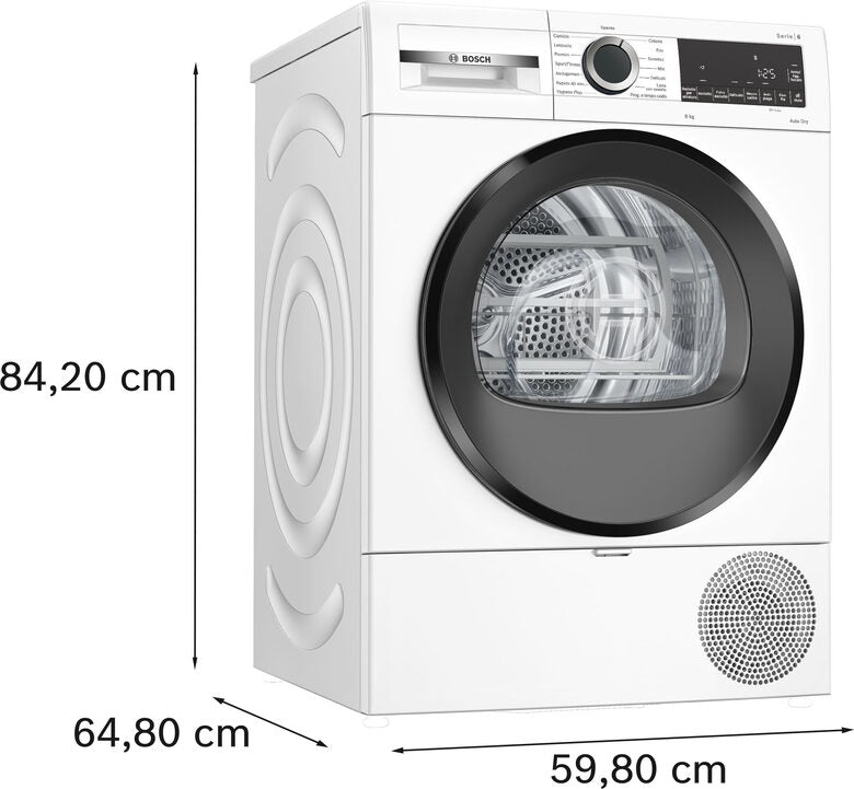Bosch WQG233d1II Serie 6 Asciugatrice A Libera Installazione 8 Kg, Pompa Di Calore, Auto Dry, Filtro Easy Clean, Classe C, Bianco