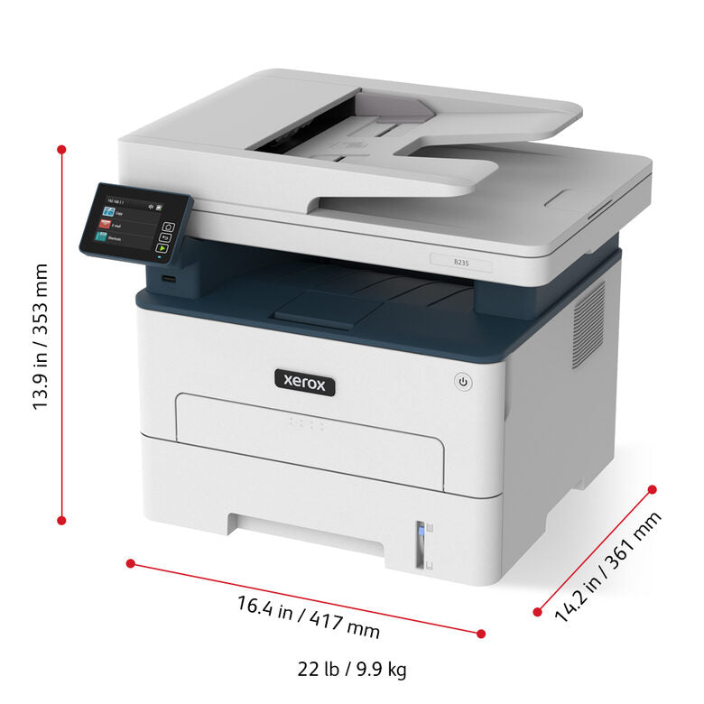 Xerox B235 A4 34 ppm Copia/Stampa/Scansione/Fax fronte/retro wireless PS3 PCL5e/6 ADF 2 vassoi Totale 251 fogli