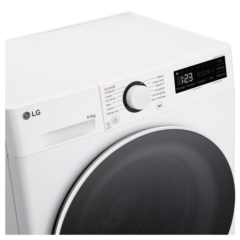 LG D2R5S09TSWW Serie R5 Lavasciuga Slim A Libera Installazione 9/5 Kg, 1200 Giri,  AI Dd, AI Wash, TurboWash 360, Vapore, Allergy Care, Classe E, Bianco