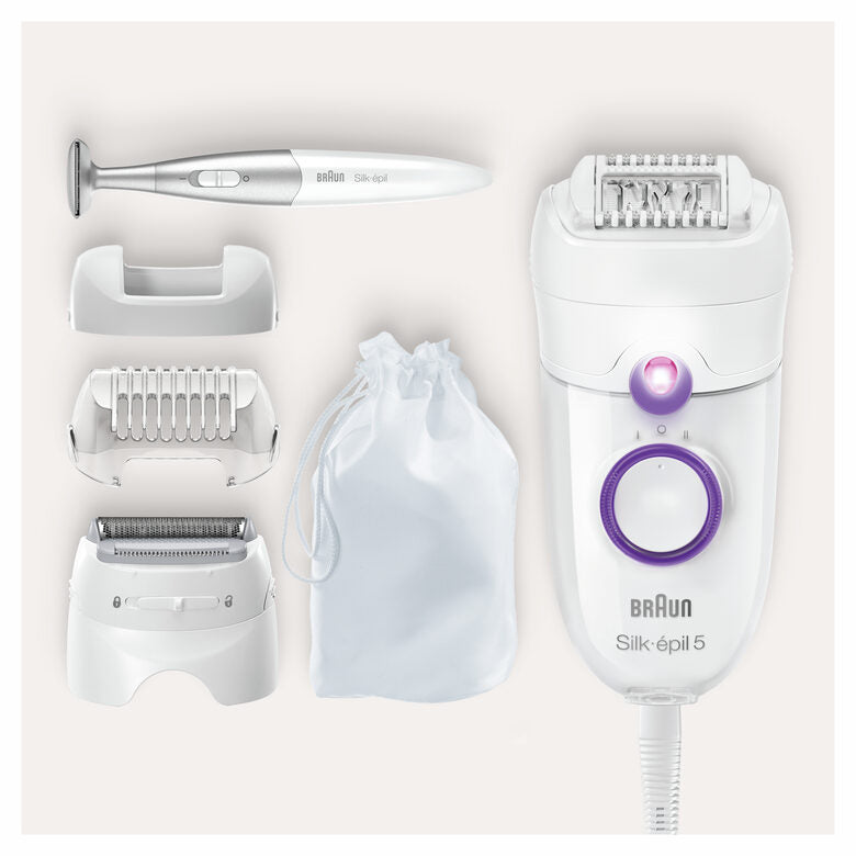 Braun Silk-épil 5 -825 Power Epilatore Donna Primi Utilizzi Delicato Con Filo Senza Interruzioni, Testina Radente, Cappuccio Regolator