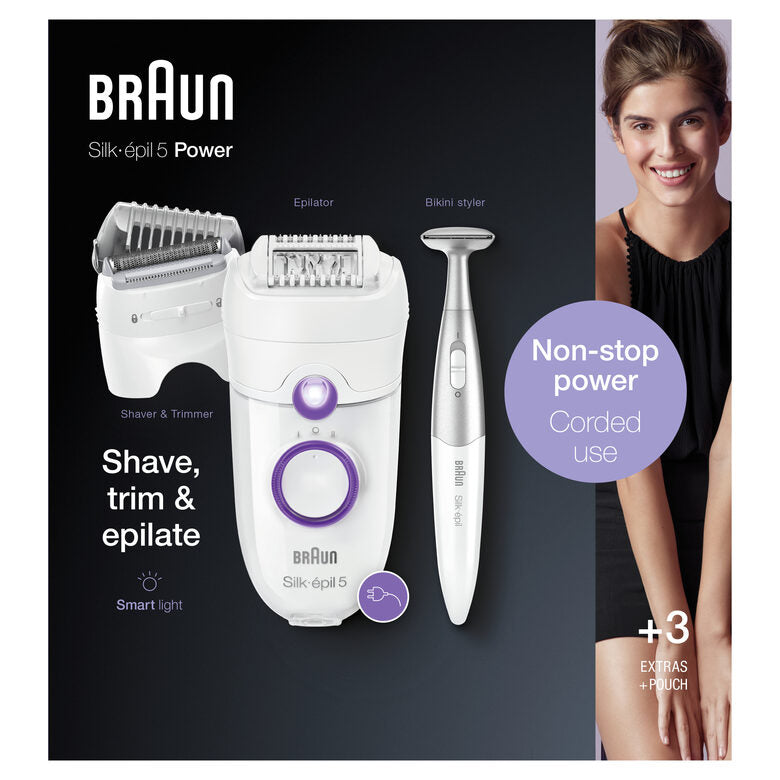 Braun Silk-épil 5 -825 Power Epilatore Donna Primi Utilizzi Delicato Con Filo Senza Interruzioni, Testina Radente, Cappuccio Regolator
