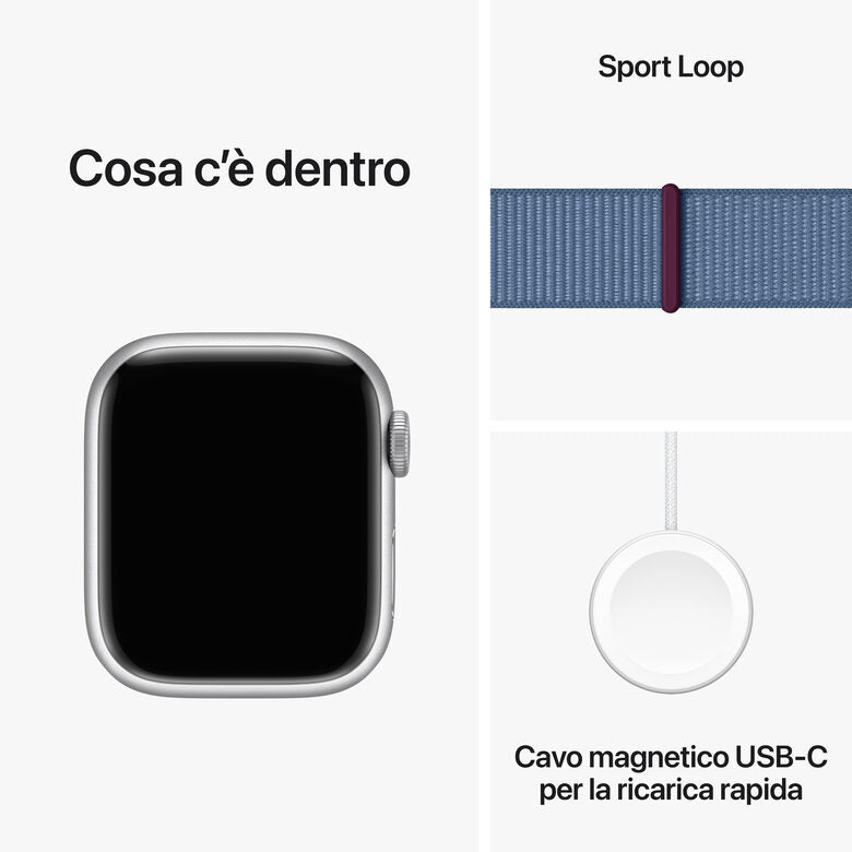 Apple Watch Series 9 GPS Cassa 41mm in Alluminio Argento con Cinturino Sport Loop Blu Inverno