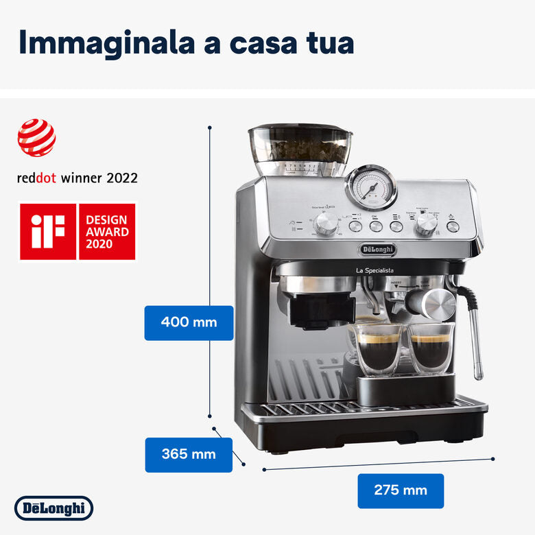 De’Longhi Dedica Arte La Specialista Arte - Macchina per Caffè in chicchi Manuale, Montalatte manuale, 1400W, Metal Black (EC9155.MB)