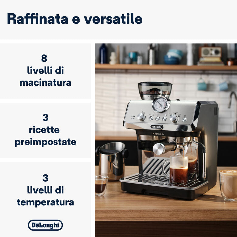 De’Longhi Dedica Arte La Specialista Arte - Macchina per Caffè in chicchi Manuale, Montalatte manuale, 1400W, Metal Black (EC9155.MB)