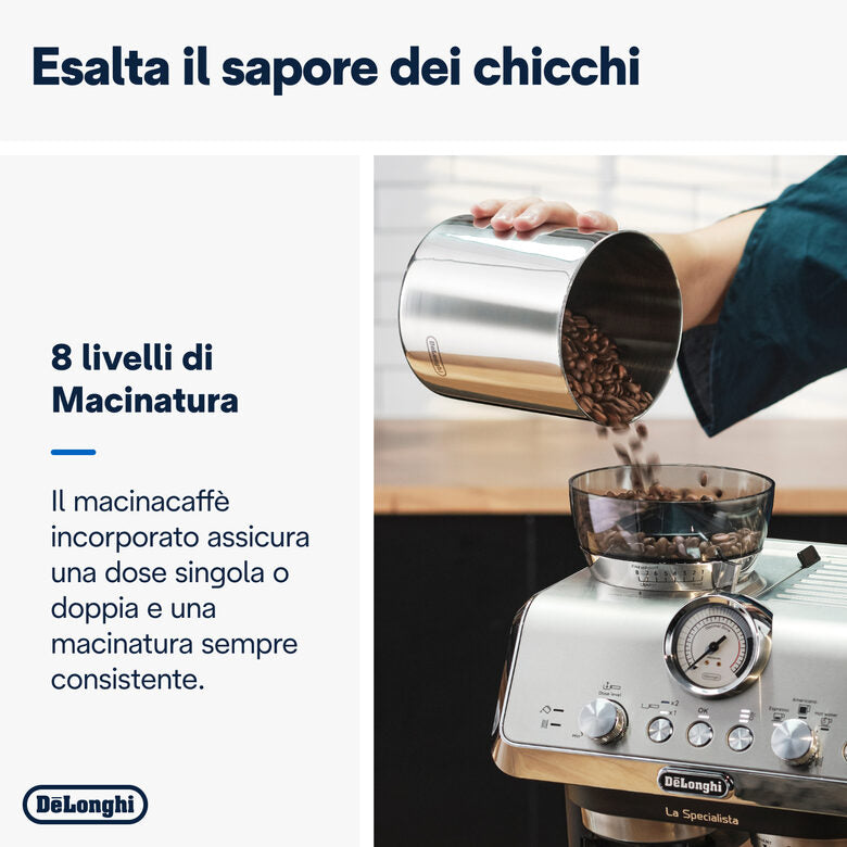 De’Longhi Dedica Arte La Specialista Arte - Macchina per Caffè in chicchi Manuale, Montalatte manuale, 1400W, Metal Black (EC9155.MB)