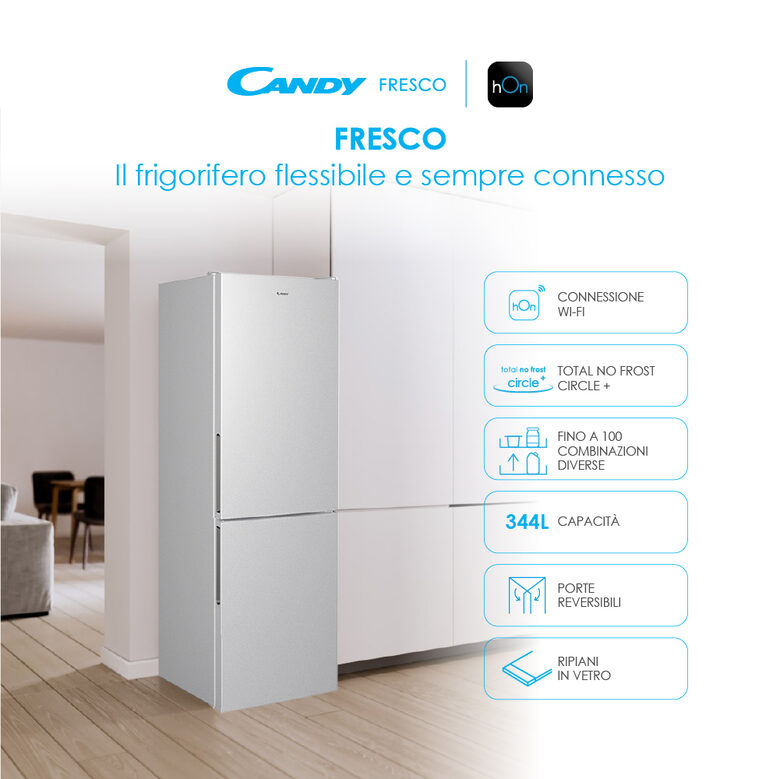 Candy Fresco CCE4T618ES frigorifero con congelatore Libera installazione 341 L E Argento