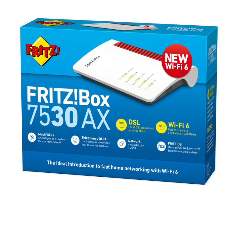 AVM FRITZ!Box 7530 AX router wireless Gigabit Ethernet Dual-band (2.4 GHz/5 GHz) Rosso, Bianco
