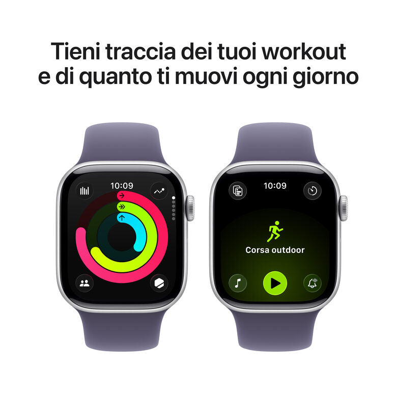 Apple Watch Series 11 GPS 42mm Cassa Alluminio Argento con Sport Band Viola Nebbia - M/L