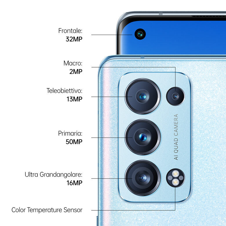 OPPO Reno 6 Pro Smartphone 5G, Qualcomm 870, Display 6.55" FHD+ AMOLED 90Hz, Quadrupla fotocamera 50+16+13+2MP & AI Highlight Video 2.0, RAM 12GB ESPANDIBILE FINO A 19GB+ROM 256GB, 4500mAh &
