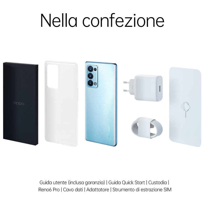 OPPO Reno 6 Pro Smartphone 5G, Qualcomm 870, Display 6.55" FHD+ AMOLED 90Hz, Quadrupla fotocamera 50+16+13+2MP & AI Highlight Video 2.0, RAM 12GB ESPANDIBILE FINO A 19GB+ROM 256GB, 4500mAh &