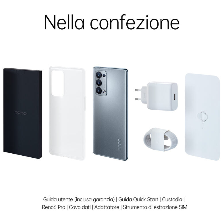 OPPO Reno 6 Pro Smartphone 5G, Qualcomm 870, Display 6.55" FHD+ AMOLED 90Hz, Quadrupla fotocamera 50+16+13+2MP & AI Highlight Video 2.0, RAM 12GB ESPANDIBILE FINO A 19GB+ROM 256GB, 4500mAh &