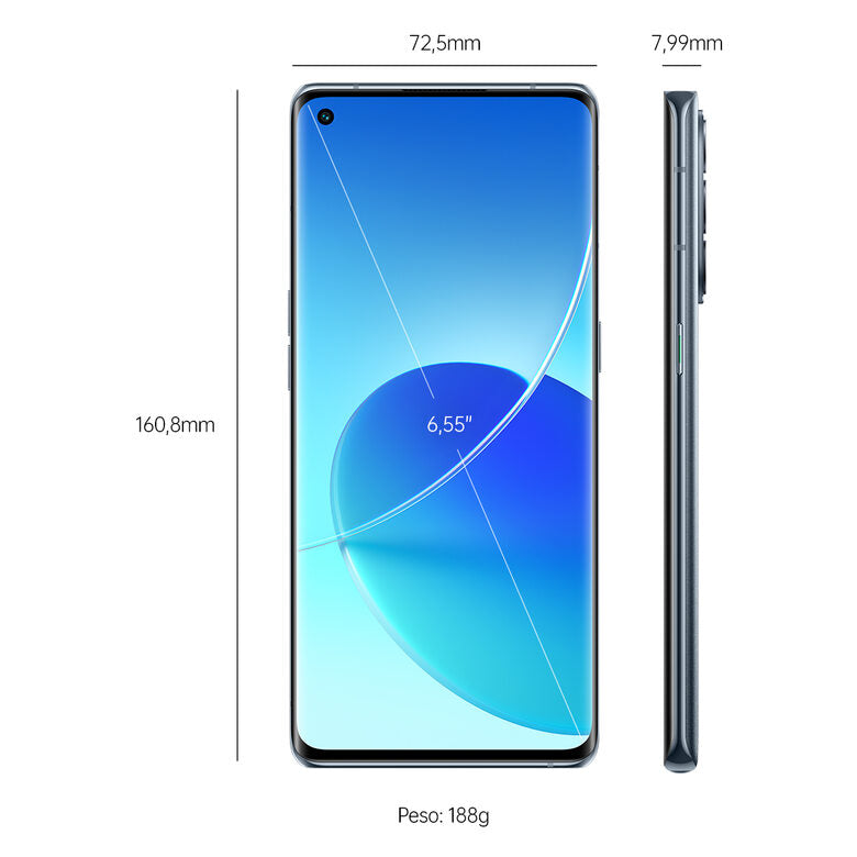 OPPO Reno 6 Pro Smartphone 5G, Qualcomm 870, Display 6.55" FHD+ AMOLED 90Hz, Quadrupla fotocamera 50+16+13+2MP & AI Highlight Video 2.0, RAM 12GB ESPANDIBILE FINO A 19GB+ROM 256GB, 4500mAh &