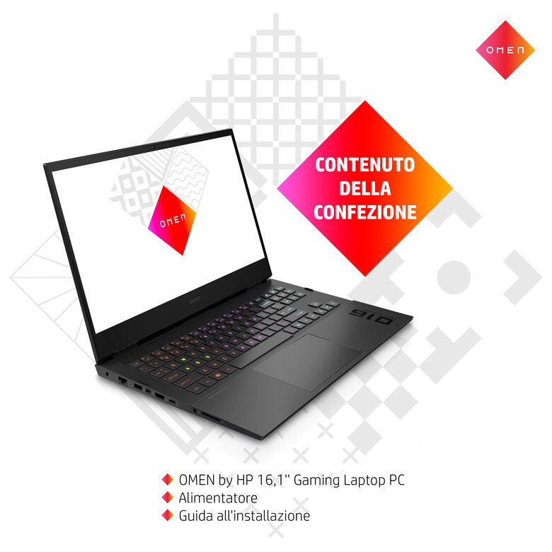 OMEN by HP 16-b0007nl i7-11800H Computer portatile 40,9 cm (16.1") Touch screen Full HD Intel® Core™ i7 16 GB DDR4-SDRAM 512 GB SSD NVIDIA GeForce RTX 3060 Wi-Fi 6 (802.11ax) Windows 11 Home
