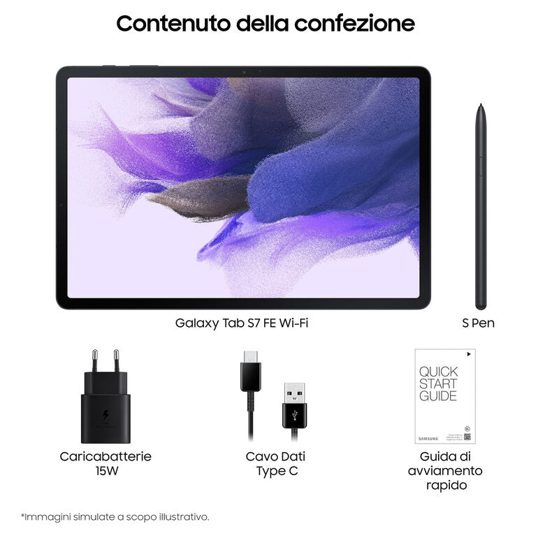 Samsung Galaxy Tab S7 FE Tablet Android 12,4 Pollici Wifi RAM 4 GB 128 GB Tablet Android 11 Black