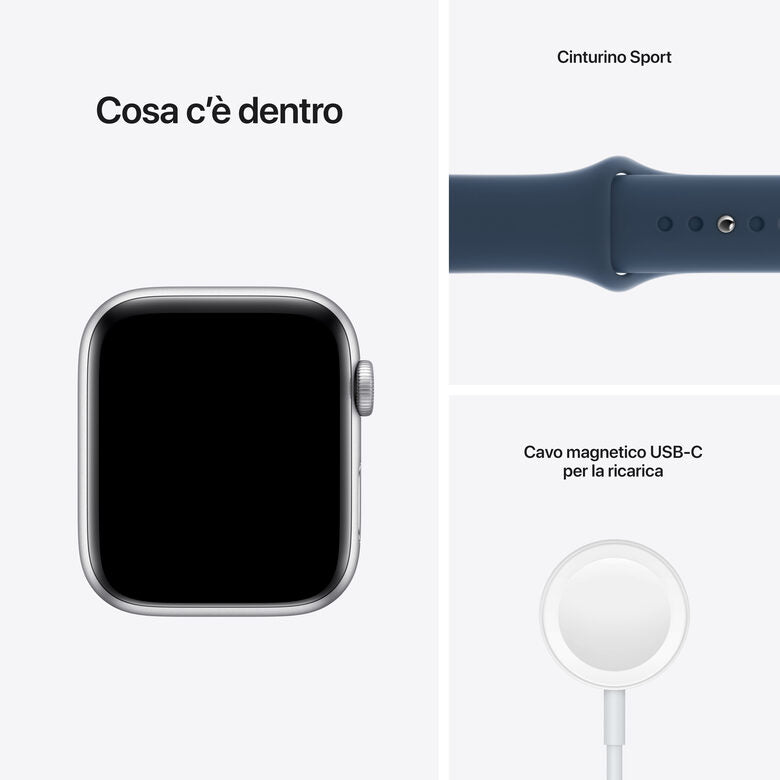 Apple Watch SE GPS, 44mm Cassa in Alluminio color Argento con Cinturino Sport Azzurro