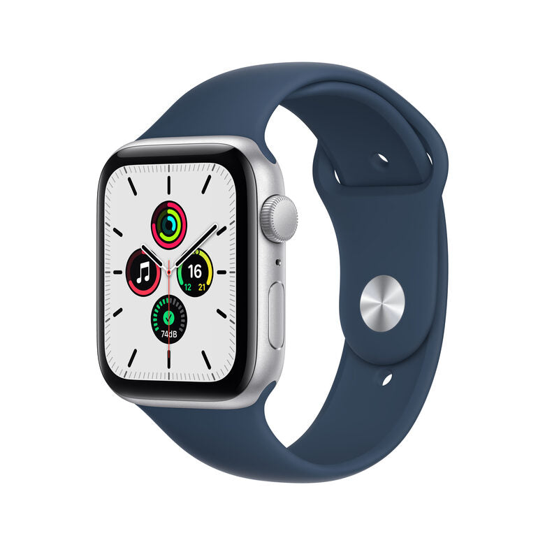 Apple Watch SE GPS, 44mm Cassa in Alluminio color Argento con Cinturino Sport Azzurro