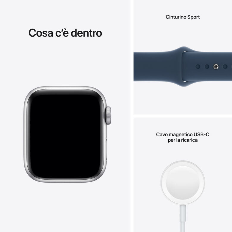 Apple Watch SE GPS, 40mm Cassa in Alluminio color Argento con Cinturino Sport Azzurro