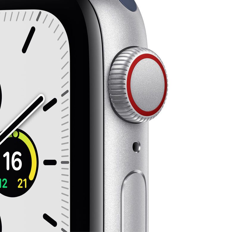 Apple Watch SE GPS + Cellular, 40mm Cassa in Alluminio color Argento con Cinturino Sport Azzurro