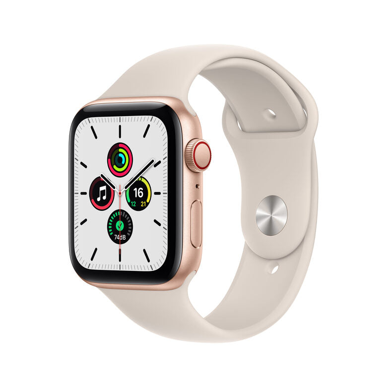 Apple Watch SE GPS + Cellular, 44mm Cassa in Alluminio color Oro con Cinturino Sport Galassia