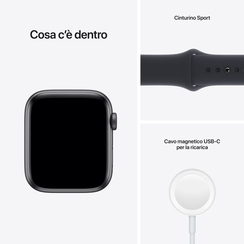 Apple Watch SE GPS, 44mm Cassa in Alluminio Grigio scuro con Cinturino Sport Mezzanotte