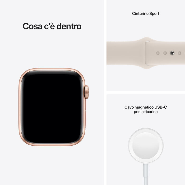 Apple Watch SE GPS, 44mm Cassa in Alluminio color Oro con Cinturino Sport Galassia