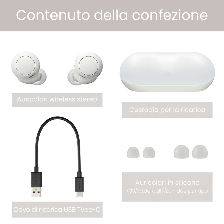 Sony Auricolari WF-C500 True Wireless - Fino a 20 ore di durata della batteria con custodia di ricarica - Compatibile con l'Assistente Vocale - Microfono integrato per le telefonate - Connes
