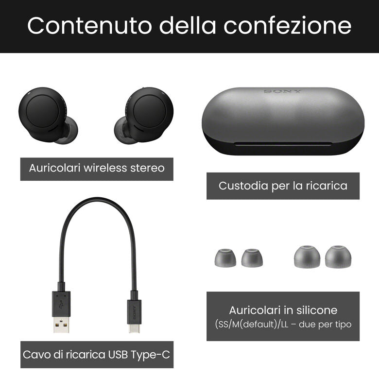 Sony WF-C500 - Auricolari True Wireless, Fino a 20 ore di durata della batteria con custodia di ricarica, Compatibile con l'Assistente Vocale, Microfono integrato (Nero)