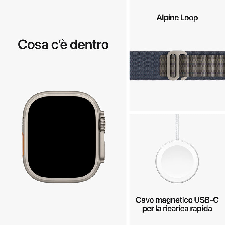 Apple Watch Ultra 2 GPS + Cellular, Cassa 49m in Titanio con Blu Alpine Loop - Medium